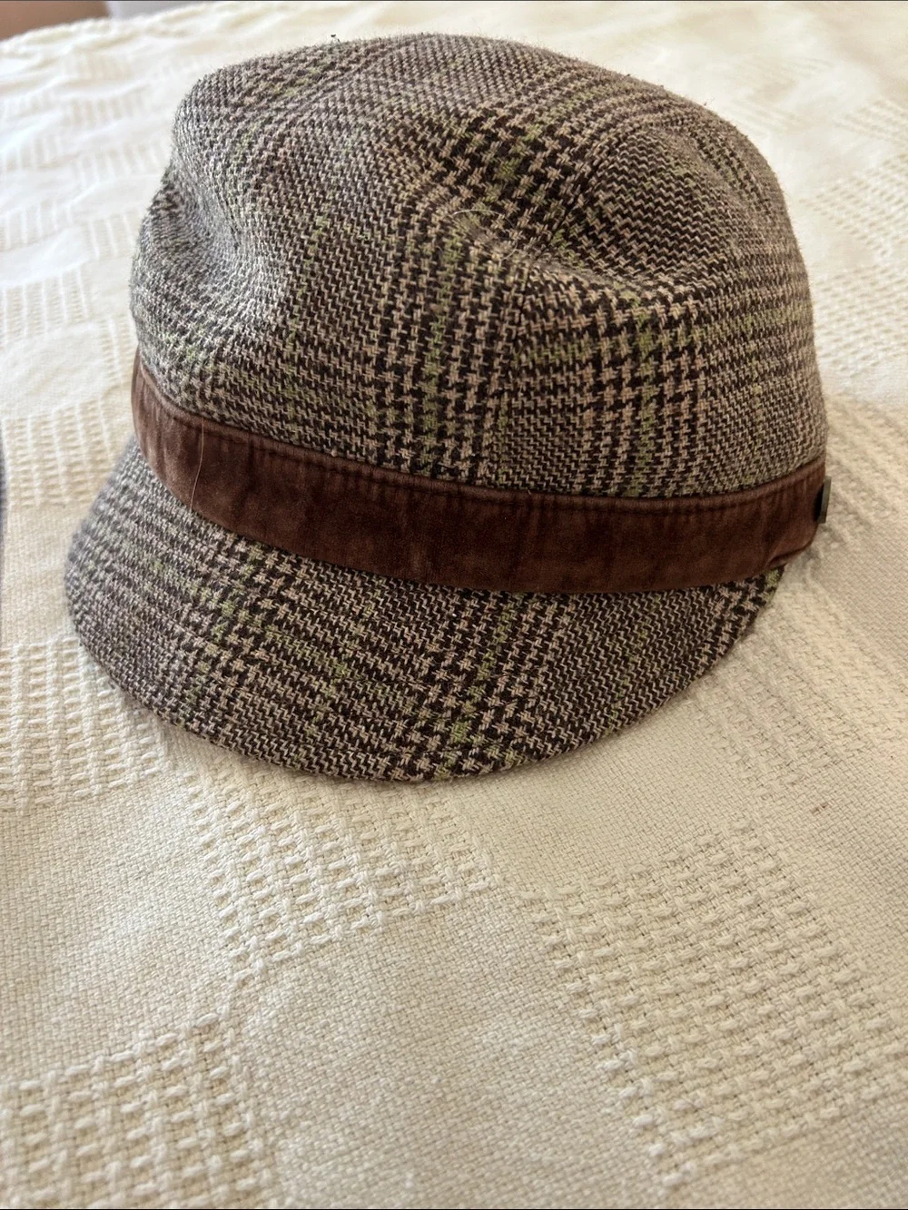 Brown Plaid flapper, Pageboy Hat with Brown velvet Band large